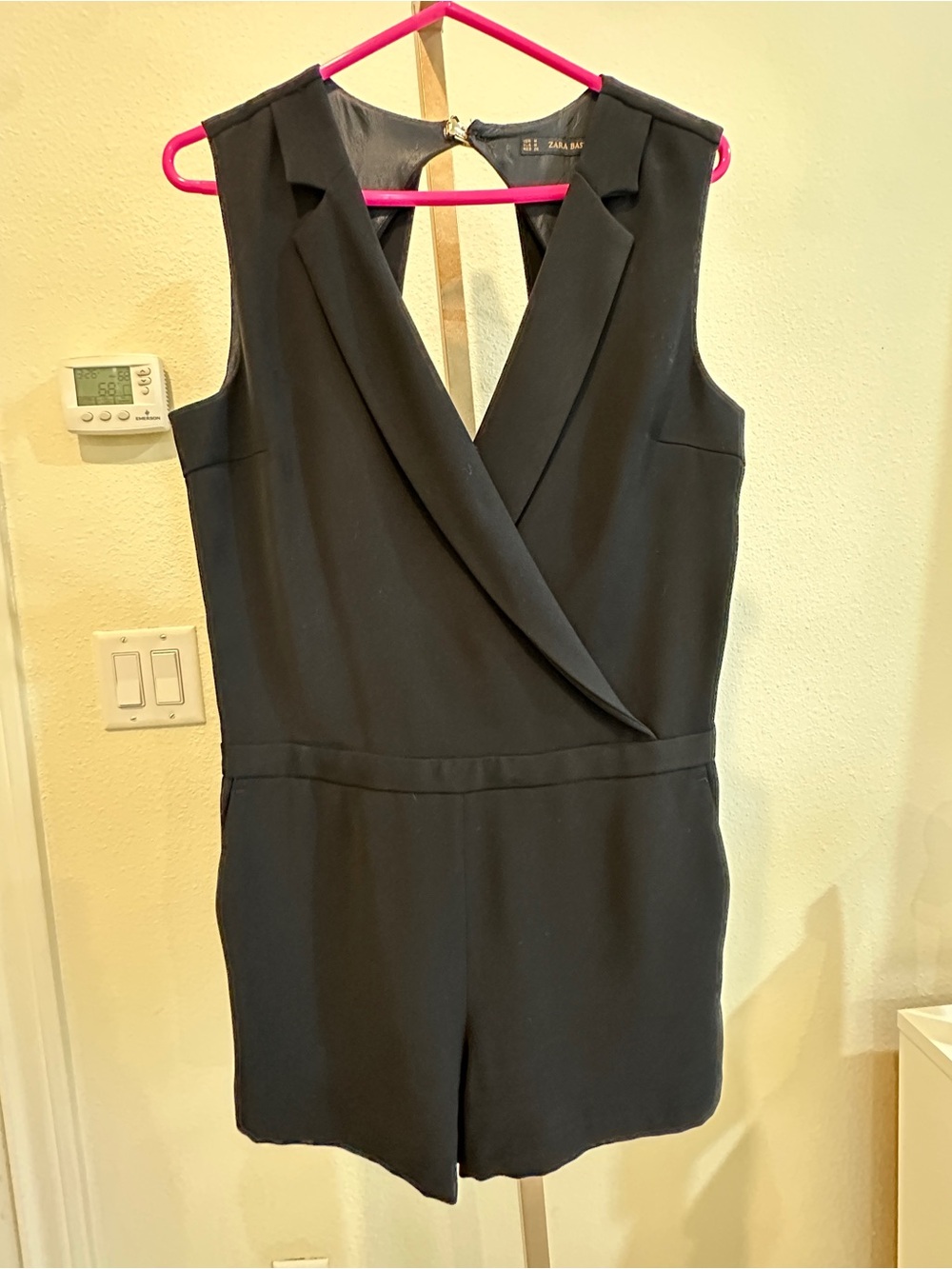 Zara Basic Black Tailored Romper Blazer Style V Neck Size 8